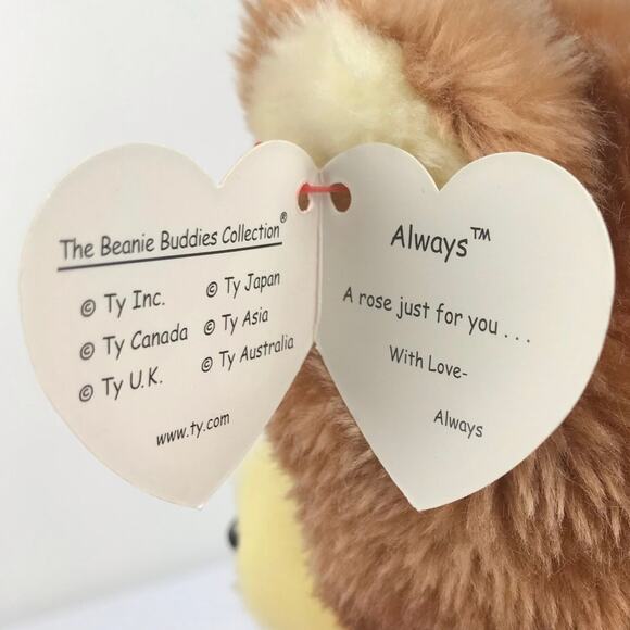 Ty Beanie Buddy Always Bear Plush 9" Brown Red Rose 2005 Stuffed Animal Tags - Picture 10 of 13